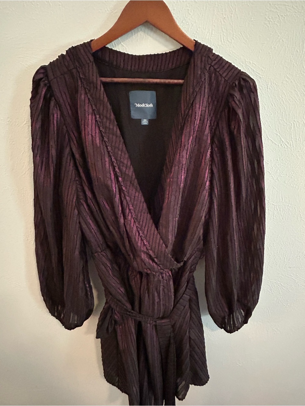 ModCloth Metallic Stripe Dress in Deep Plum